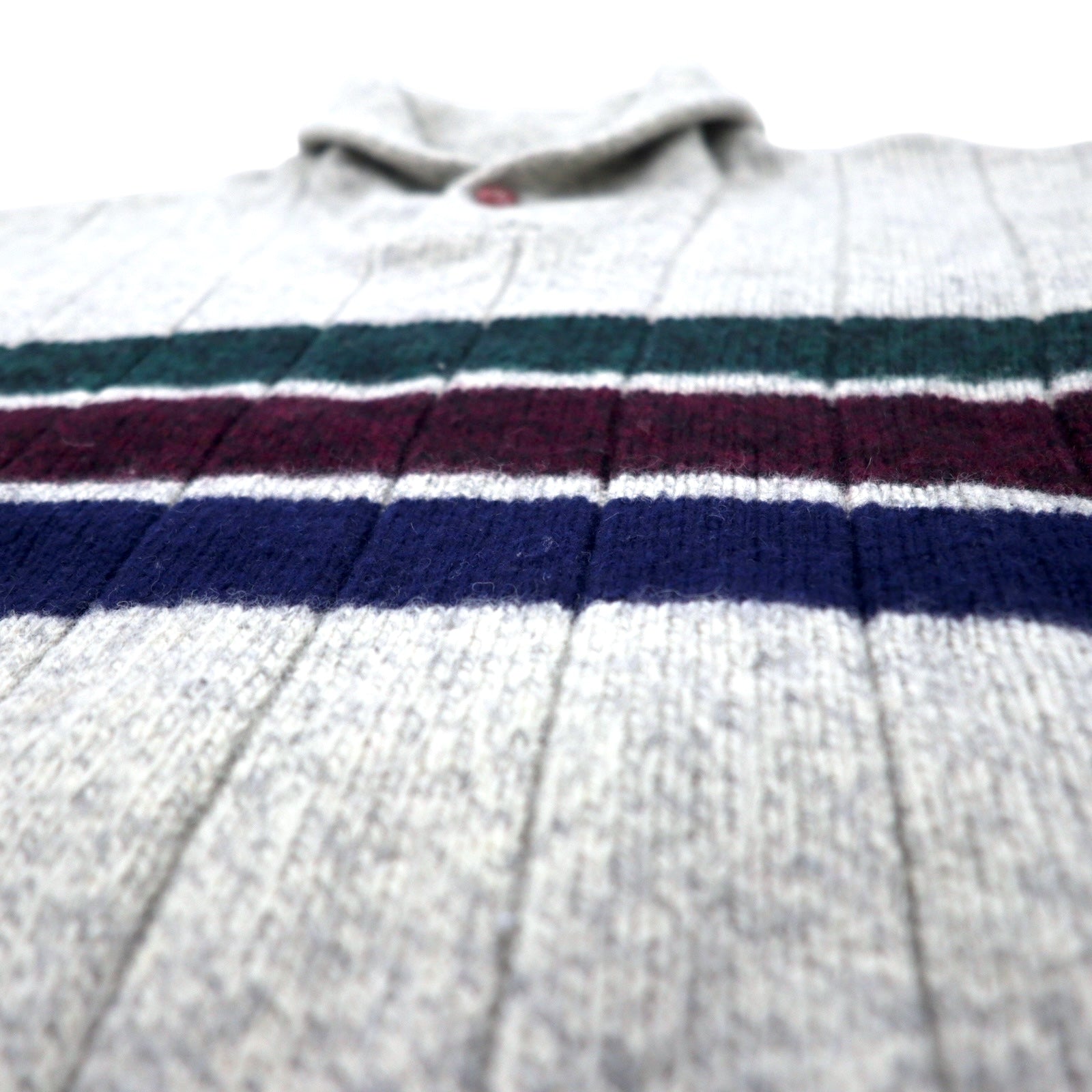 Eddie Bauer 90年代 USA製 ショールカラー ニット セーター M グレー ボーダー ウール
