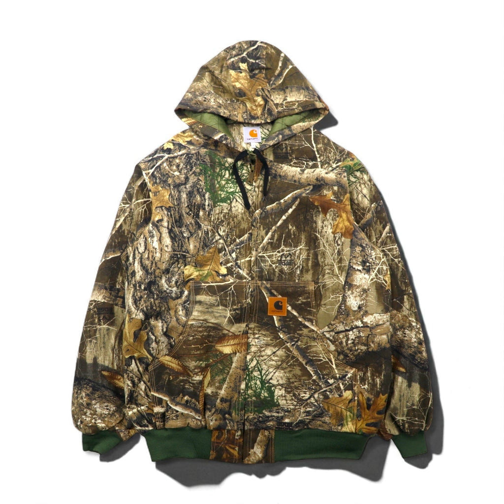 Carhartt, rielaborato, riassemblato, mimetica Real Tree, giacca Active, felpa con cappuccio, taglia L, kaki, cotone