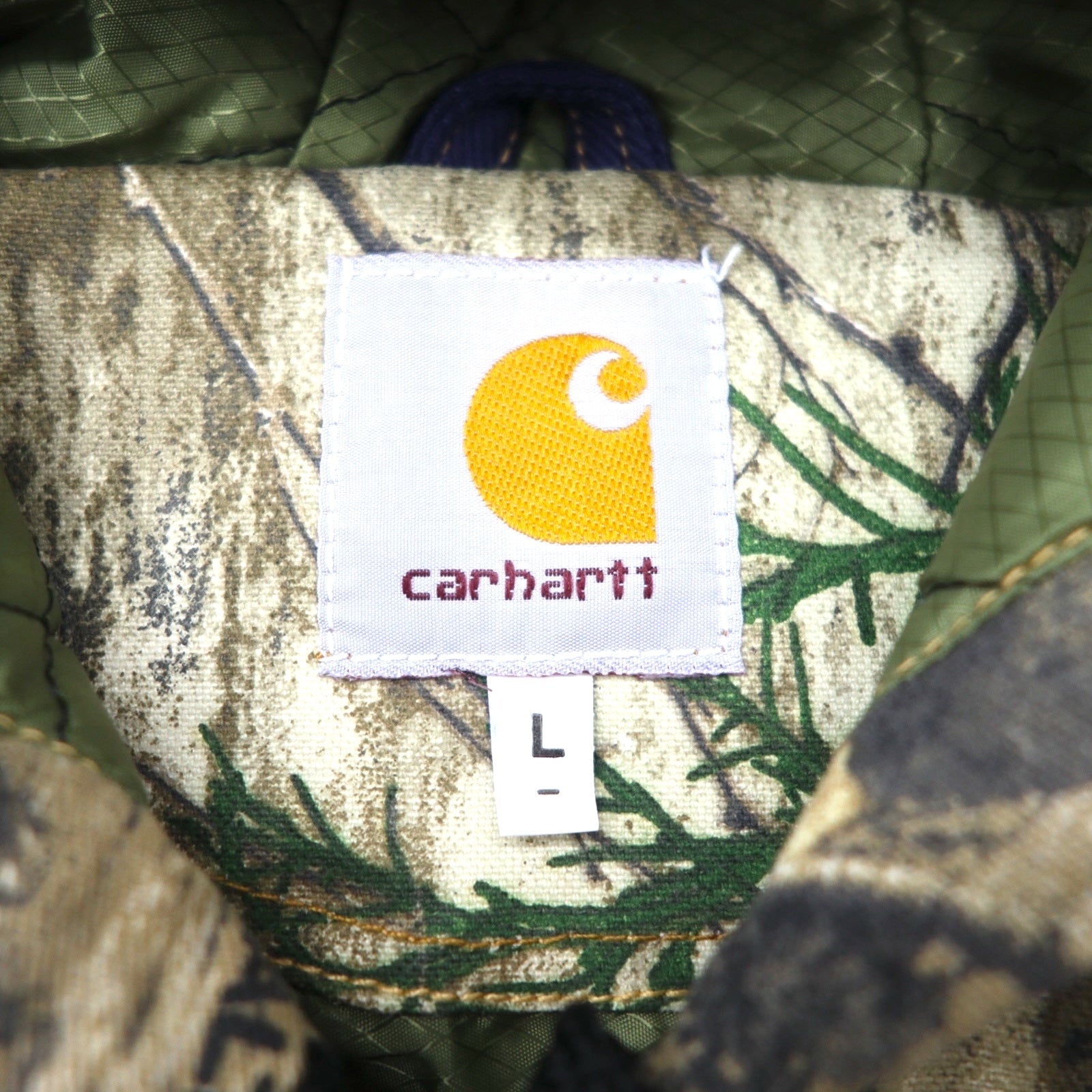 Carhartt, rielaborato, riassemblato, mimetica Real Tree, giacca Active, felpa con cappuccio, taglia L, kaki, cotone