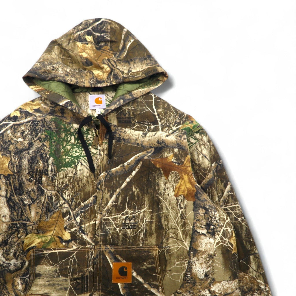Carhartt, rielaborato, riassemblato, mimetica Real Tree, giacca Active, felpa con cappuccio, taglia L, kaki, cotone