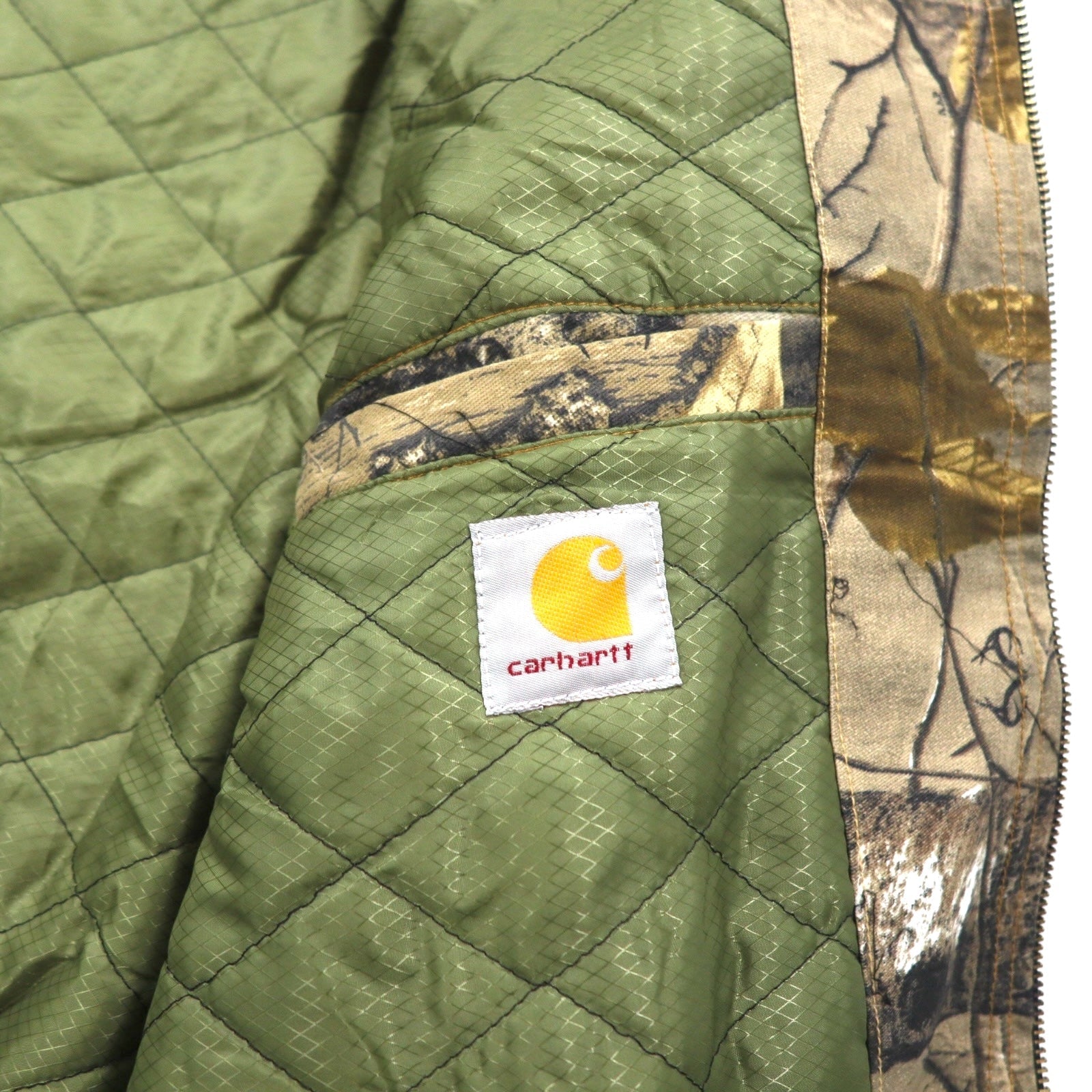 Carhartt, rielaborato, riassemblato, mimetica Real Tree, giacca Active, felpa con cappuccio, taglia L, kaki, cotone