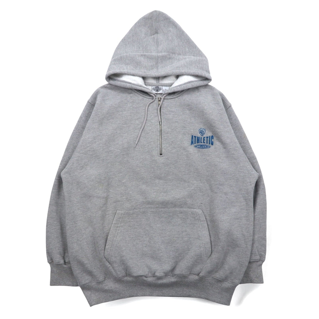 WARNER BROS. Anni '90 Looney Tunes ricamo personaggi felpa con cappuccio a mezza zip XL grigio ACME CLOTHING CO.