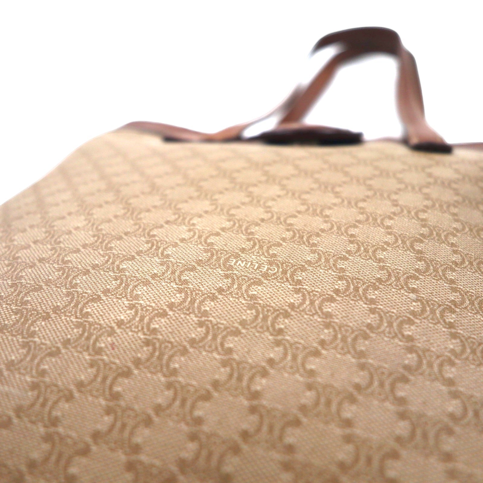 CELINE Tote bag in old Macadam pattern, made in Italy, beige, logo all-over print, riri zip M06