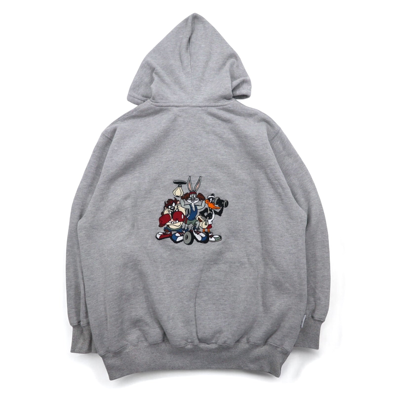 WARNER BROS. Anni '90 Looney Tunes ricamo personaggi felpa con cappuccio a mezza zip XL grigio ACME CLOTHING CO.