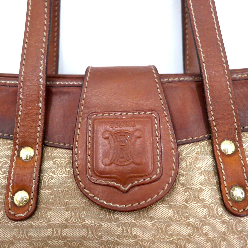 CELINE Tote bag in old Macadam pattern, made in Italy, beige, logo all-over print, riri zip M06