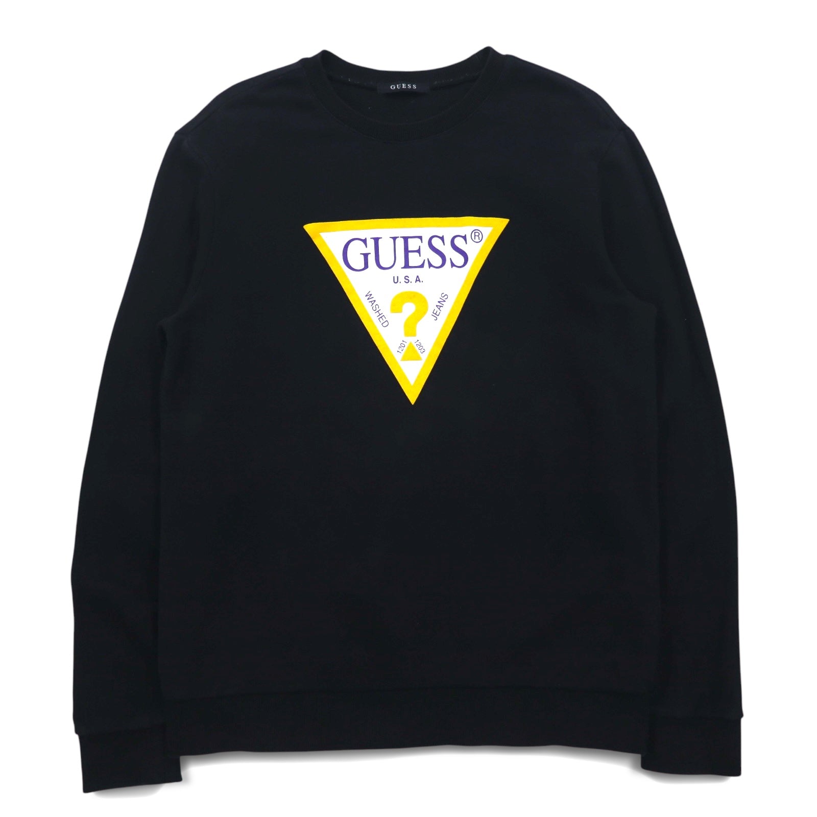 Felpa GUESS con stampa triangolare e logo, taglia L, colore nero, in cotone