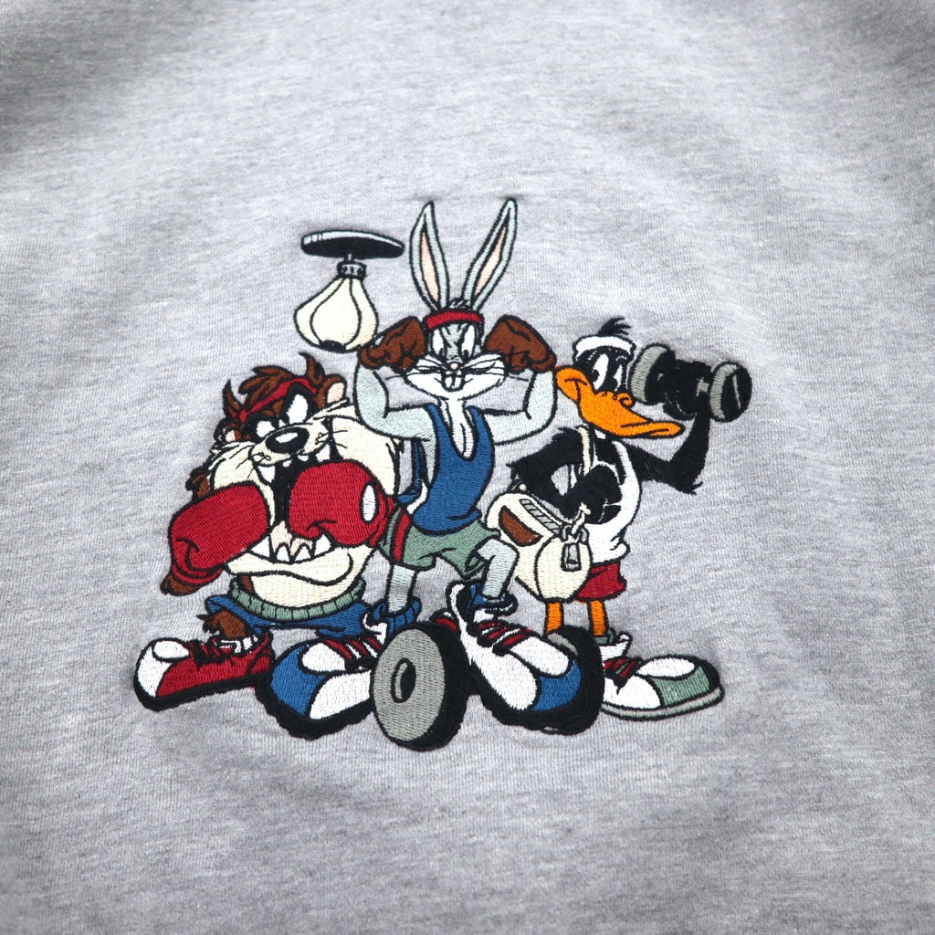 WARNER BROS. Anni '90 Looney Tunes ricamo personaggi felpa con cappuccio a mezza zip XL grigio ACME CLOTHING CO.