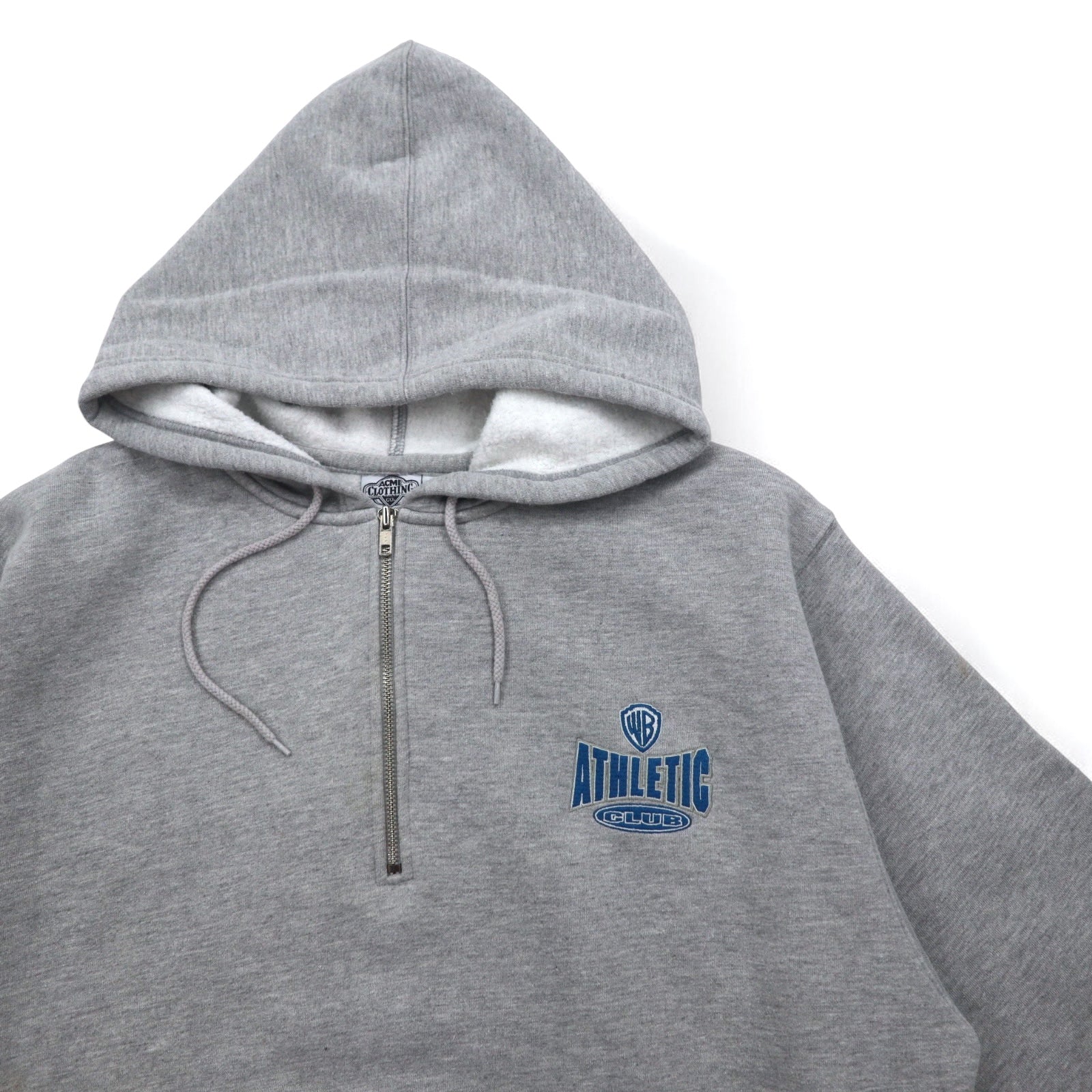 WARNER BROS. Anni '90 Looney Tunes ricamo personaggi felpa con cappuccio a mezza zip XL grigio ACME CLOTHING CO.