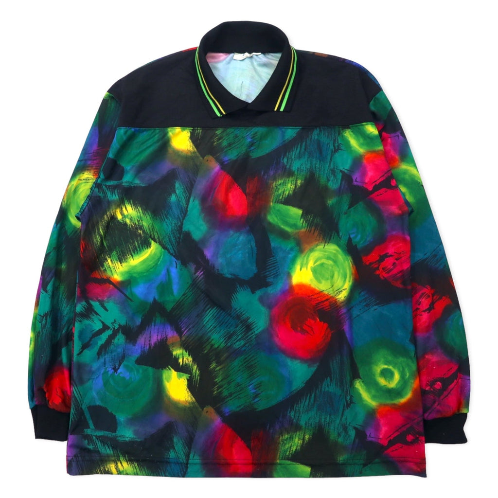 Maglia sportiva da gioco/pista HIGH 5 SPORTSWEAR, anni '90, Made in USA, taglia L, nera, fantasia all-over, in poliestere