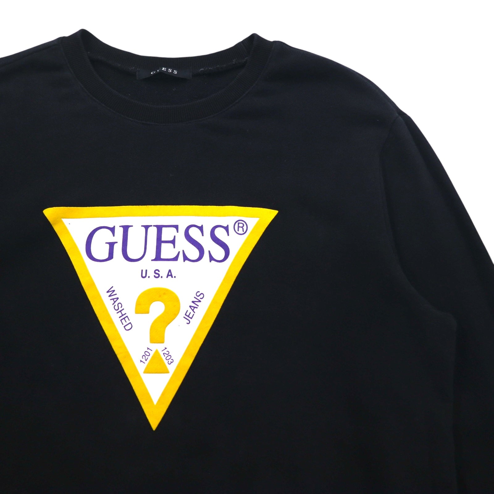 Felpa GUESS con stampa triangolare e logo, taglia L, colore nero, in cotone