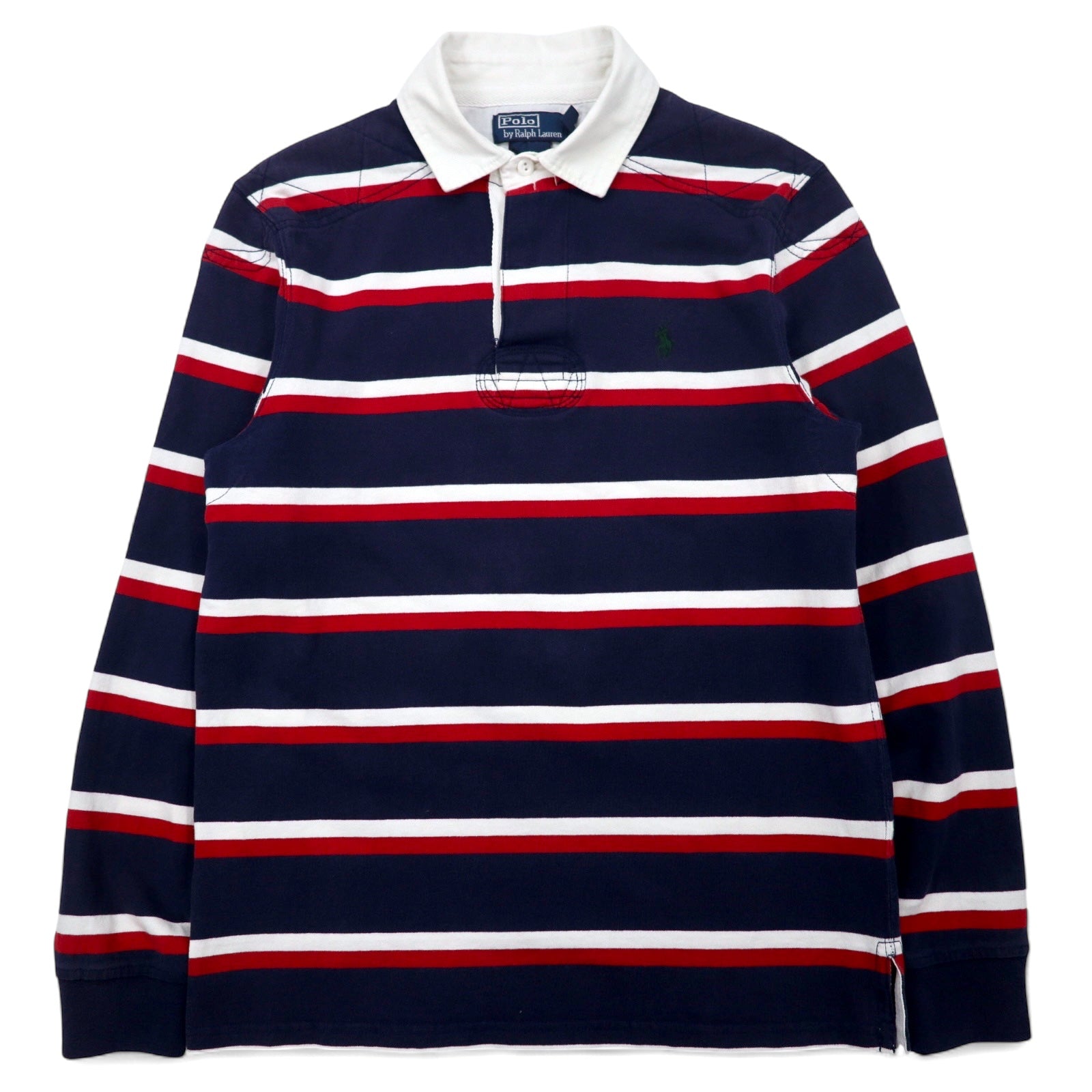 Polo by Ralph Lauren anni '90, maglia rugby a righe, taglia M, blu navy, cotone, piccolo pony ricamato, made in Sri Lanka