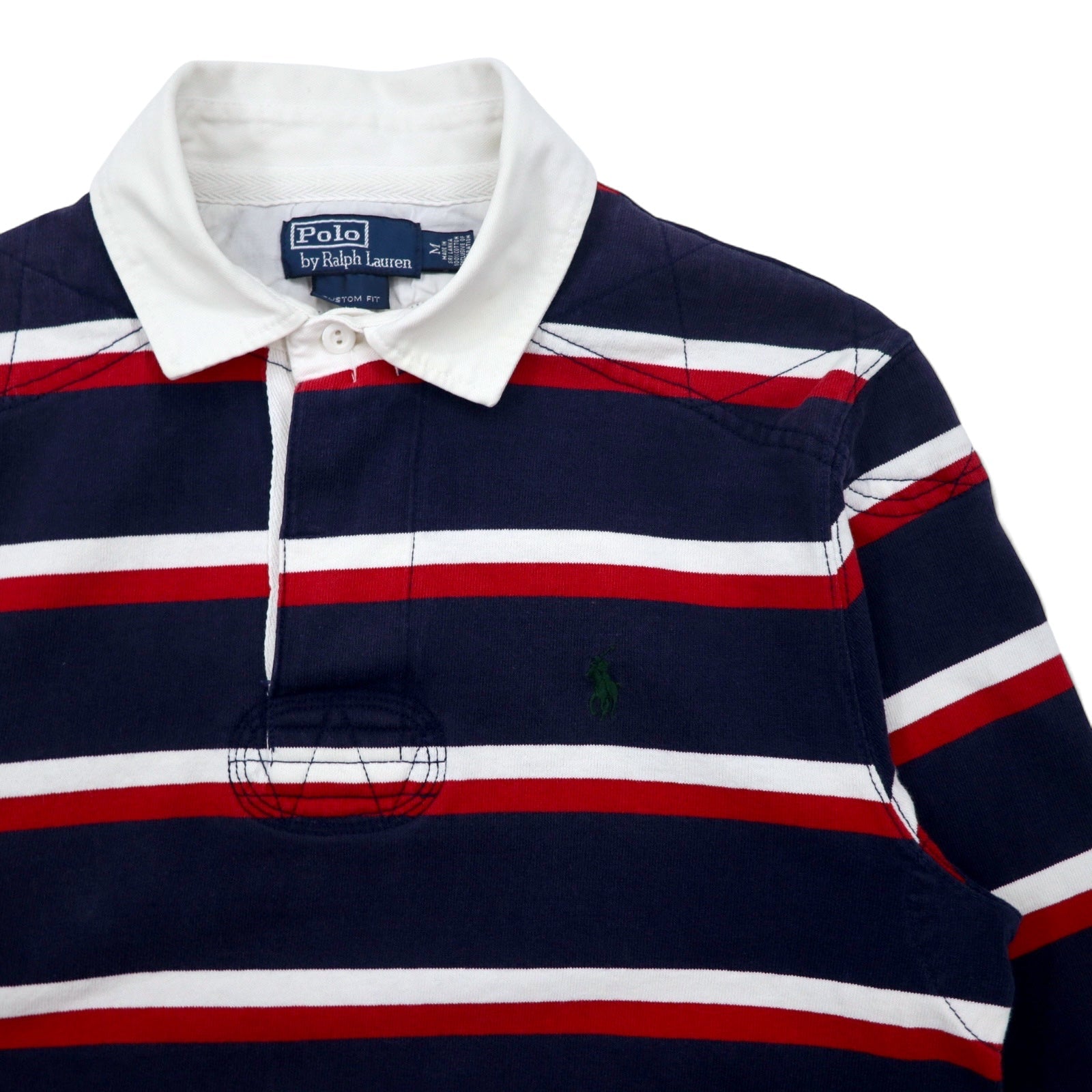 Polo by Ralph Lauren anni '90, maglia rugby a righe, taglia M, blu navy, cotone, piccolo pony ricamato, made in Sri Lanka