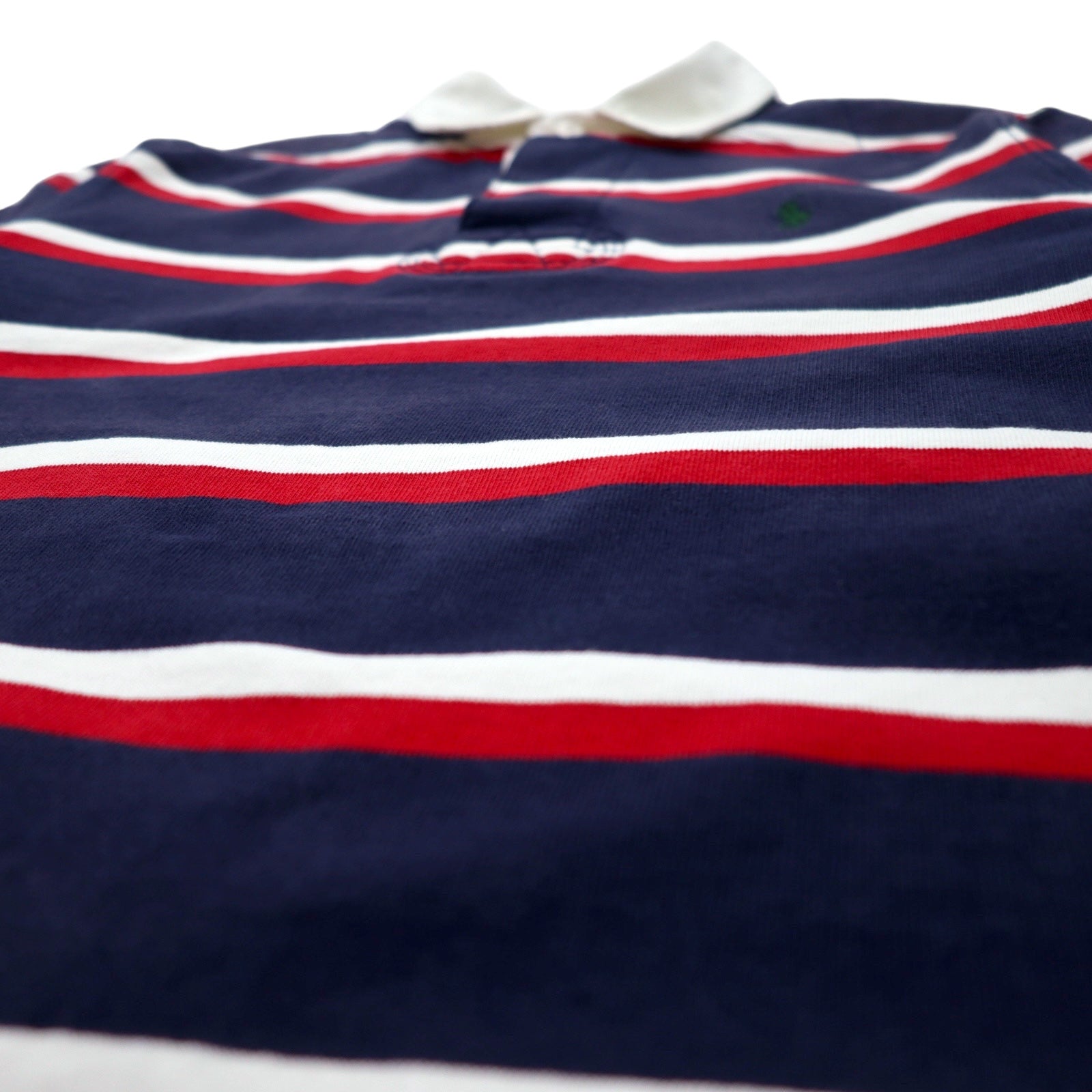 Polo by Ralph Lauren anni '90, maglia rugby a righe, taglia M, blu navy, cotone, piccolo pony ricamato, made in Sri Lanka
