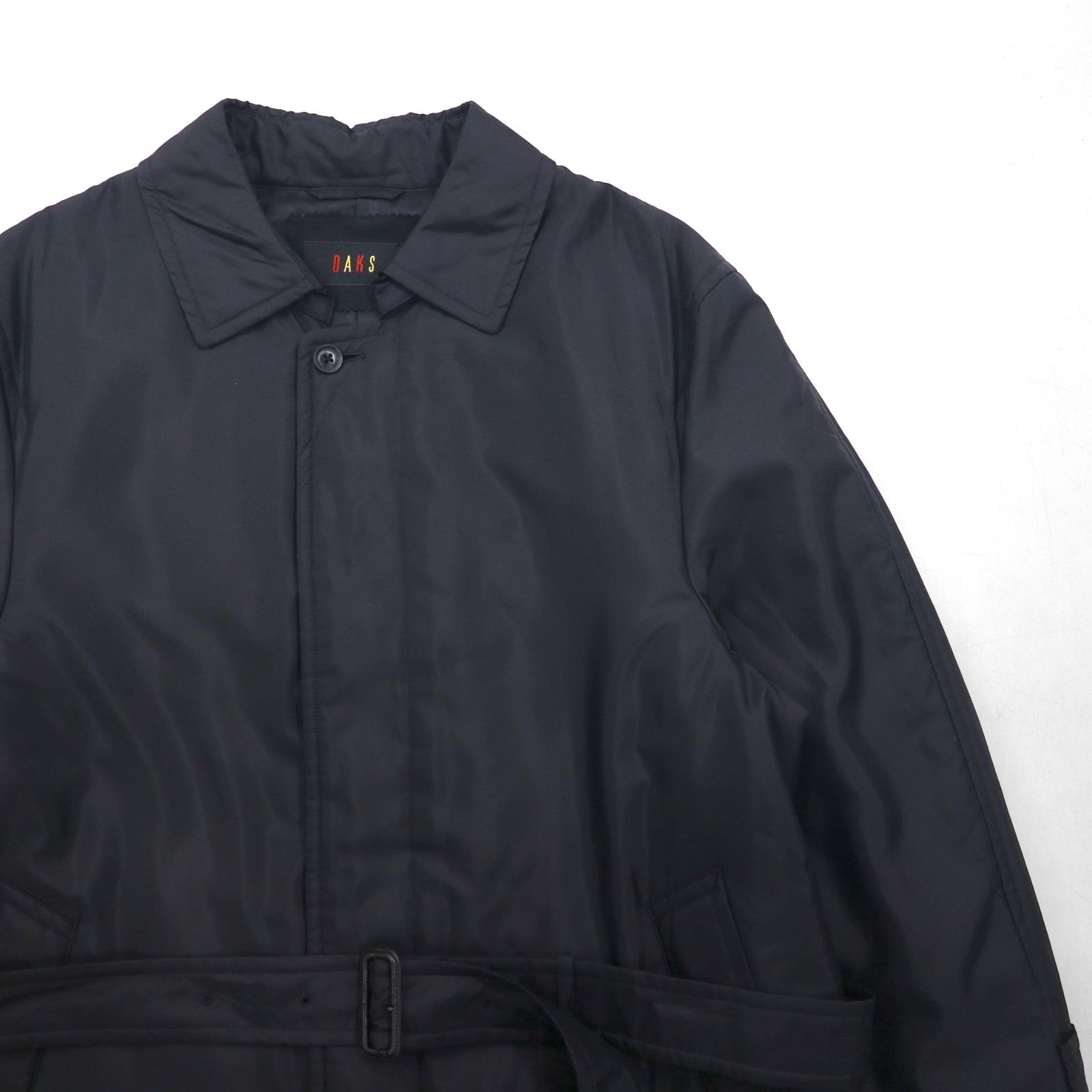 DAKS パデッド ステンカラーコート L ブラック 中綿 インサレーション ベルト付 日本製