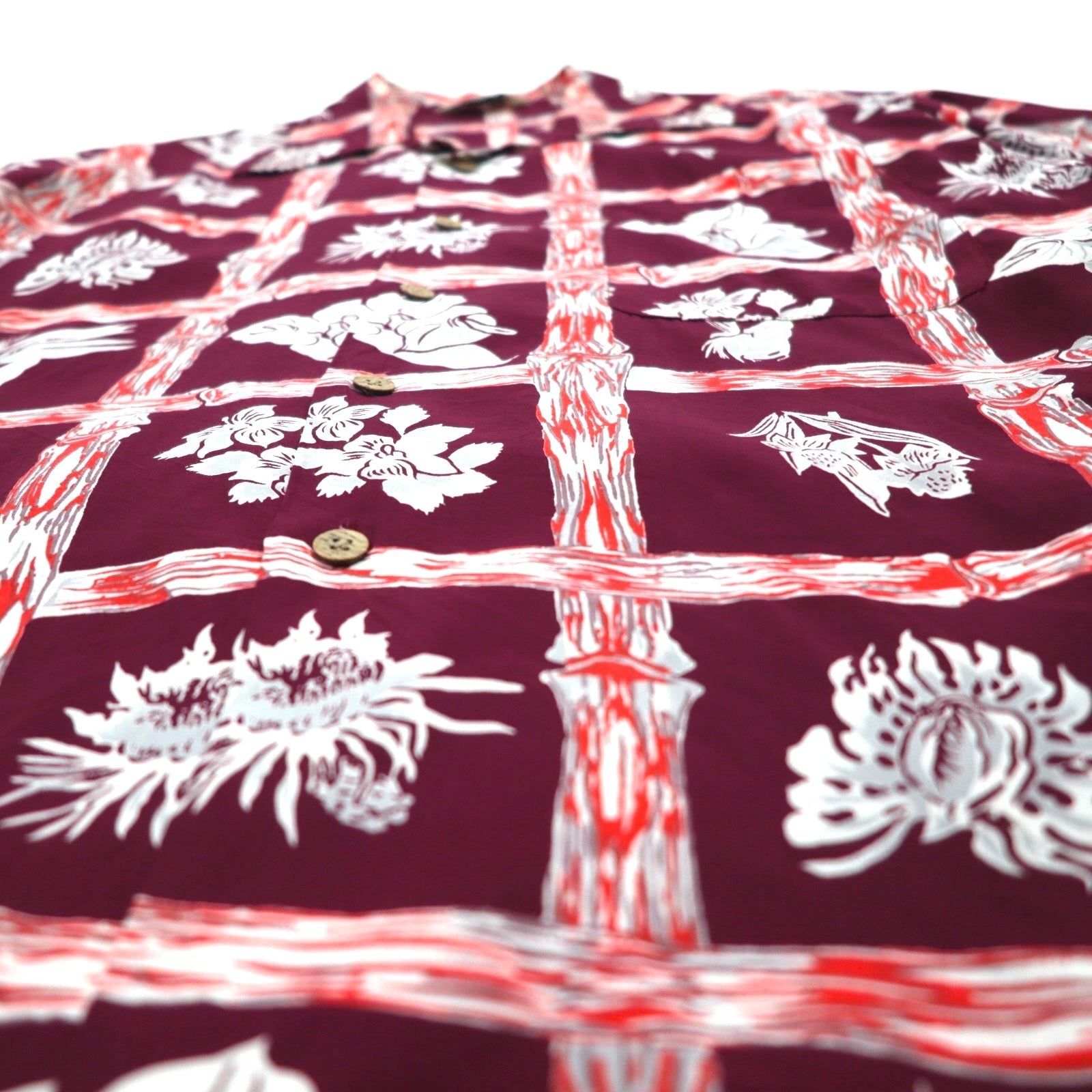 Camicia hawaiana da uomo Navy Flag, aperta con colletto, taglia M, bordeaux, in rayon, fantasia motivo ibisco
