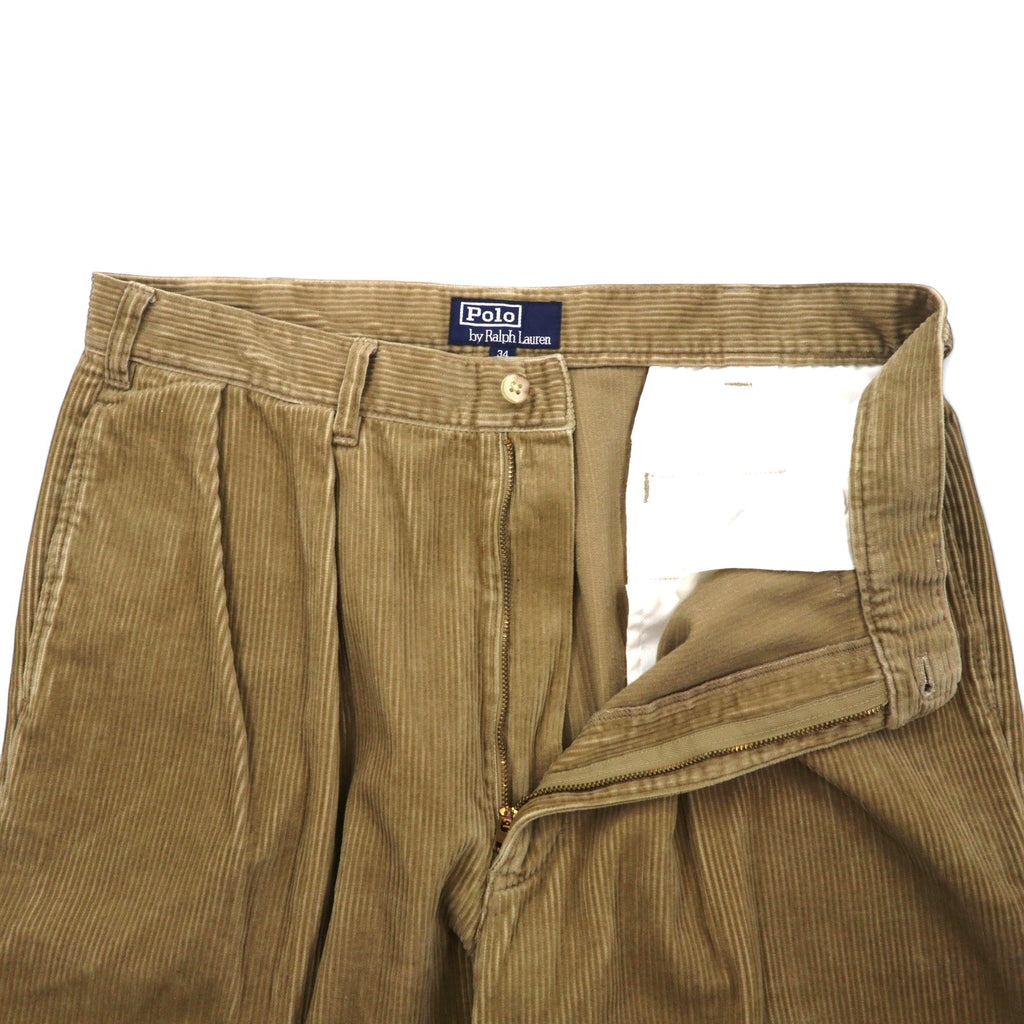 Polo by Ralph Lauren 90年代 タック ワイド コーデュロイパンツ 34 ベージュ コットン センタープレス POLO CORDS