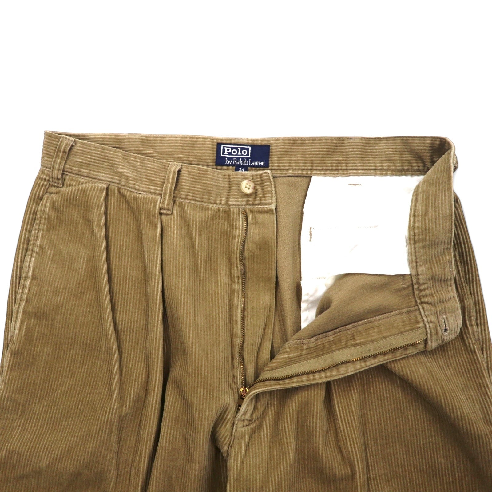 Polo by Ralph Lauren 90年代 タック ワイド コーデュロイパンツ 34 ベージュ コットン センタープレス POLO CORDS