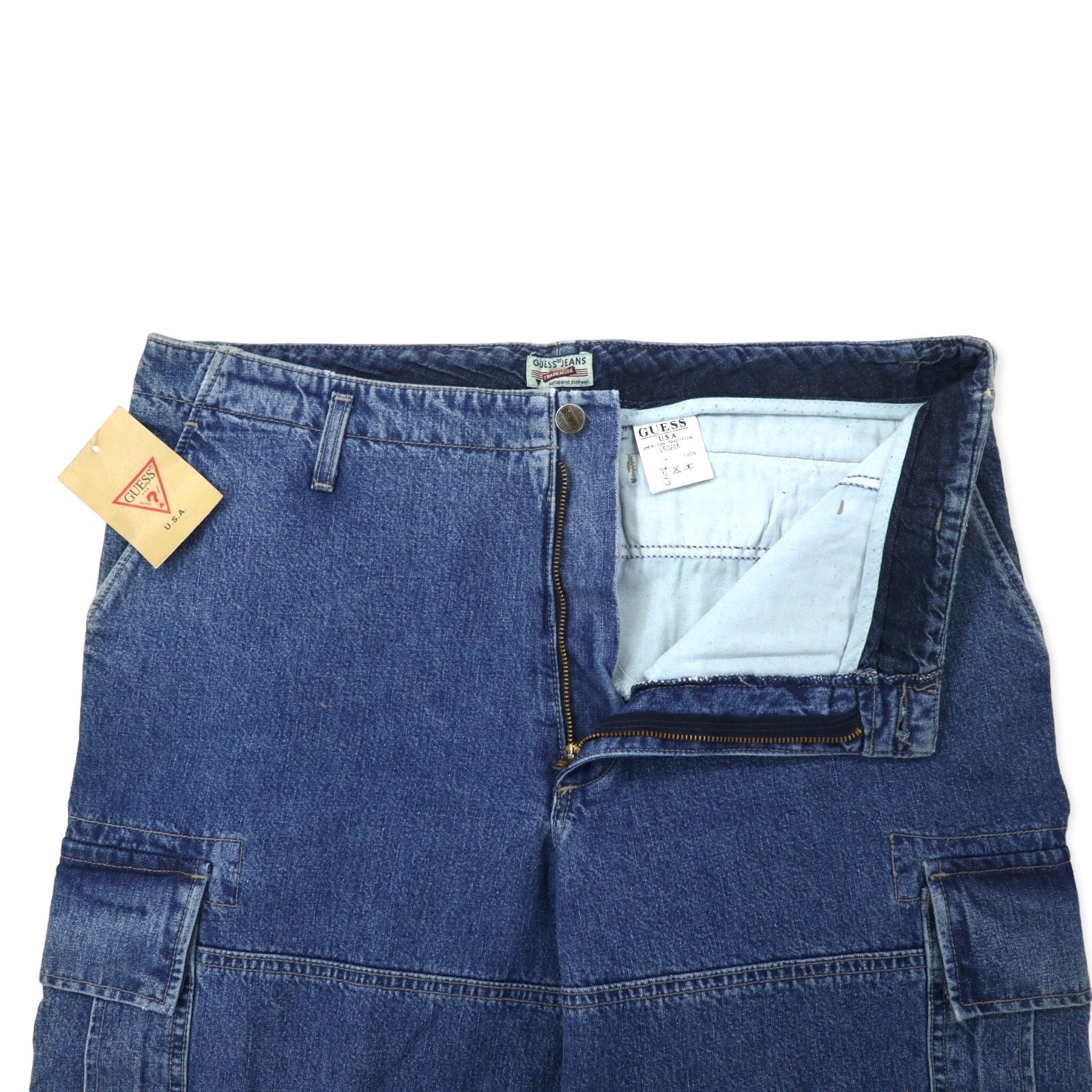 GUESS JEANS USA 90s Jeans Cargo baggy 36 blu cotone Cerniera TALON Nuovo