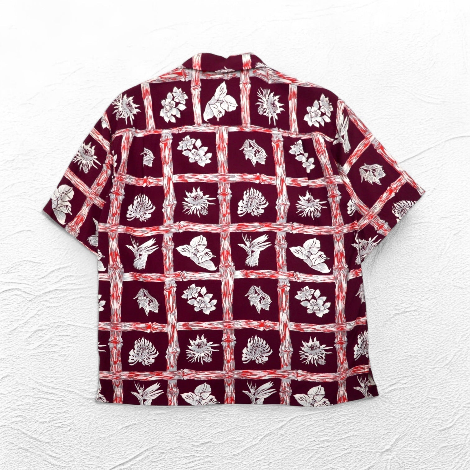 Camicia hawaiana da uomo Navy Flag, aperta con colletto, taglia M, bordeaux, in rayon, fantasia motivo ibisco