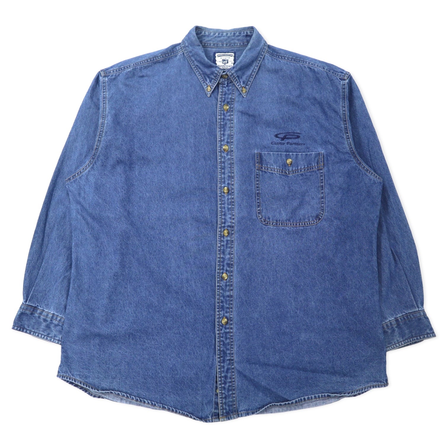 Camicia button-down in denim Lee anni '90, taglia XL, blu, cotone, collezione DENIM, ricamo a punto singolo, azienda statunitense, taglia grande