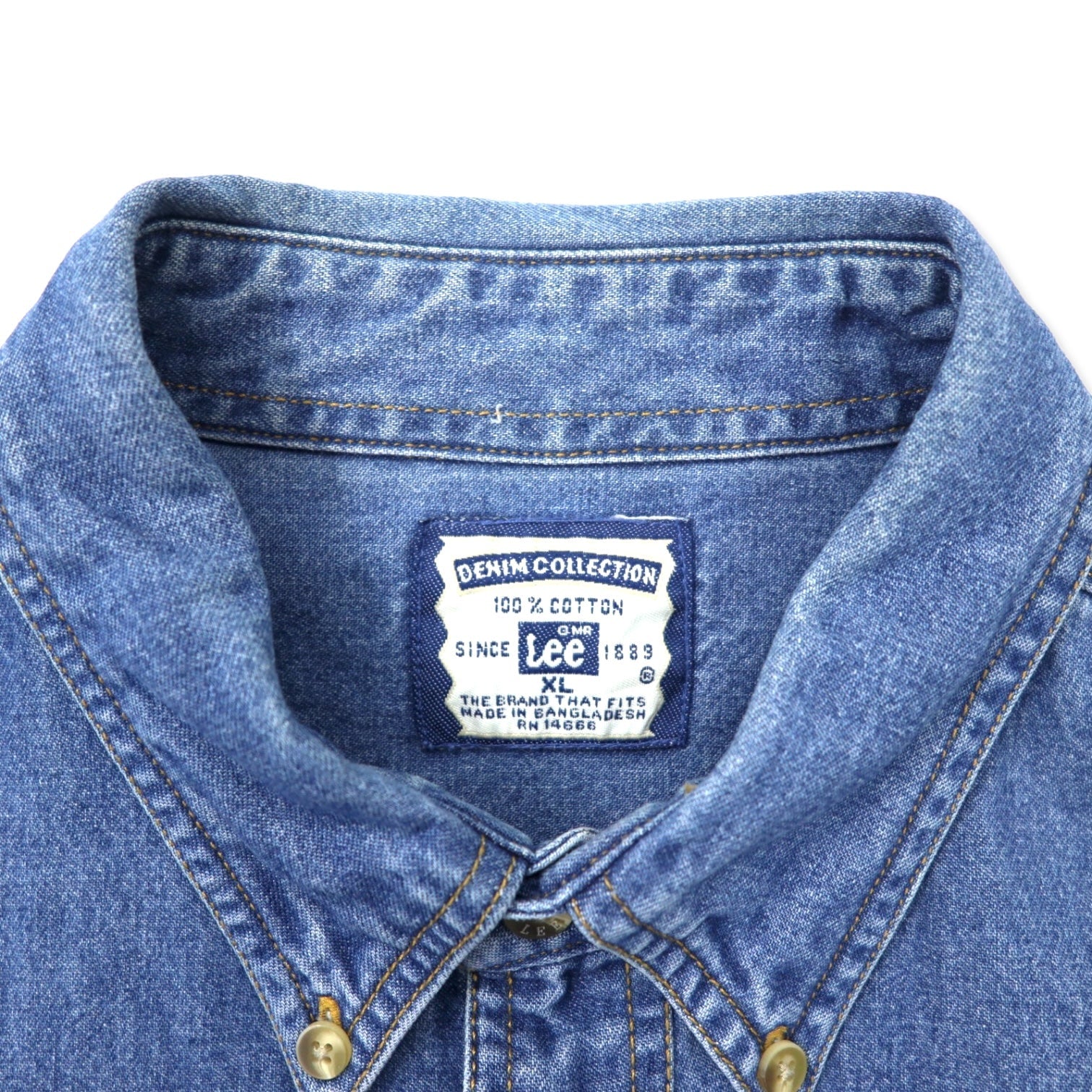 Camicia button-down in denim Lee anni '90, taglia XL, blu, cotone, collezione DENIM, ricamo a punto singolo, azienda statunitense, taglia grande