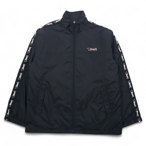 Bear USA anni '90 giacca a collo alto in nylon tuta sportiva XL nera con logo a nastro e striscia laterale