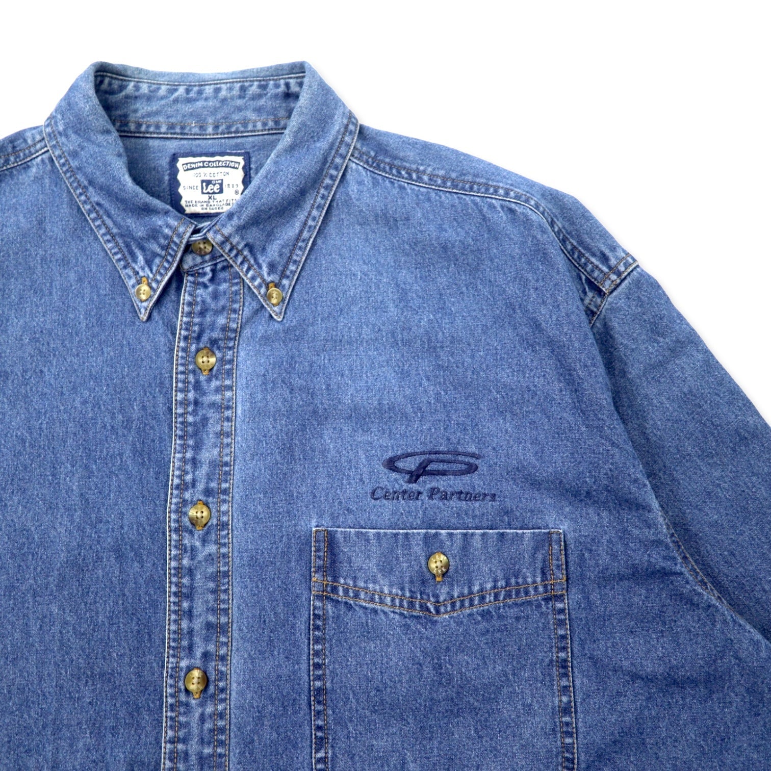 Camicia button-down in denim Lee anni '90, taglia XL, blu, cotone, collezione DENIM, ricamo a punto singolo, azienda statunitense, taglia grande