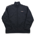 Bear USA anni '90 giacca a collo alto in nylon tuta sportiva XL nera con logo a nastro e striscia laterale