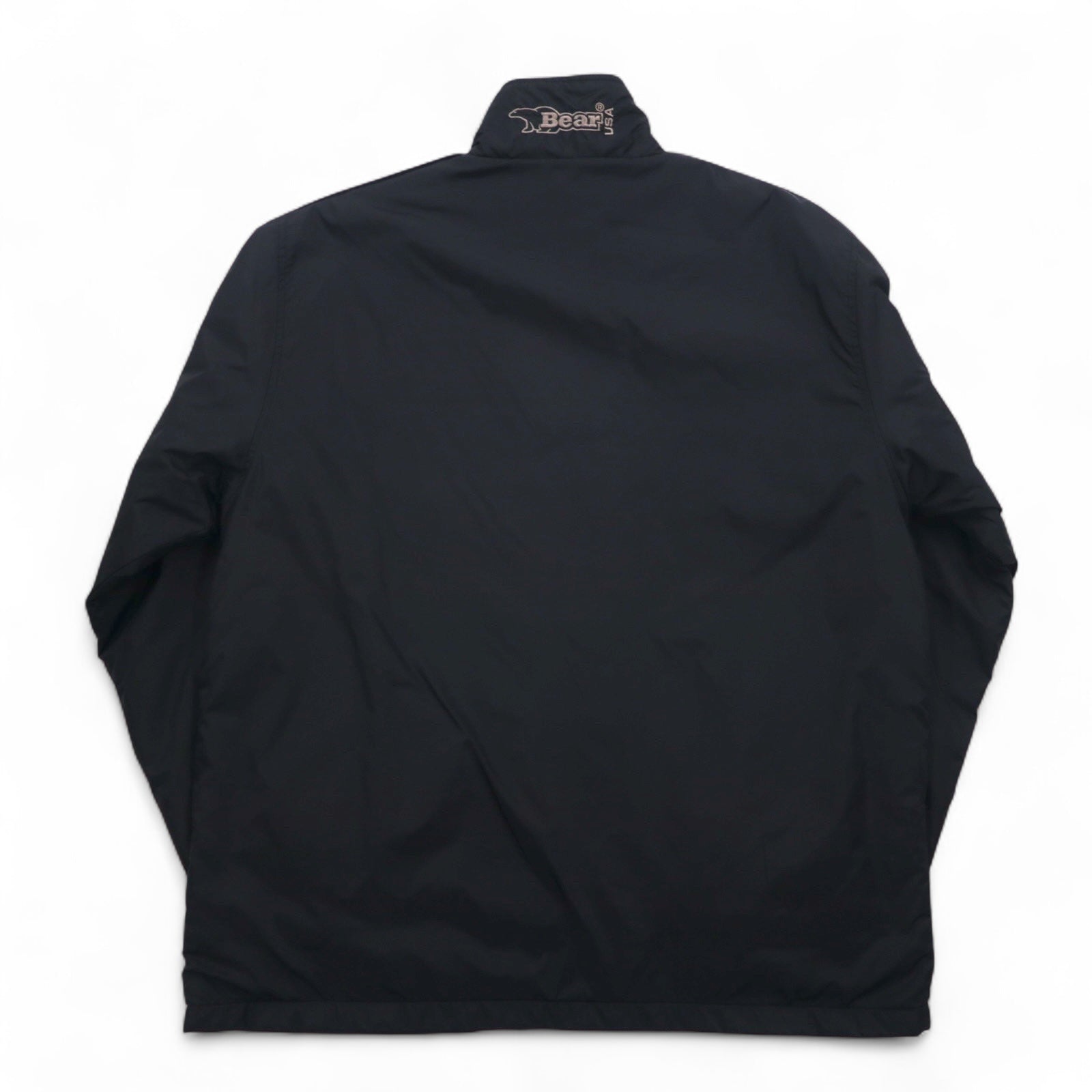 Bear USA anni '90 giacca a collo alto in nylon tuta sportiva XL nera con logo a nastro e striscia laterale