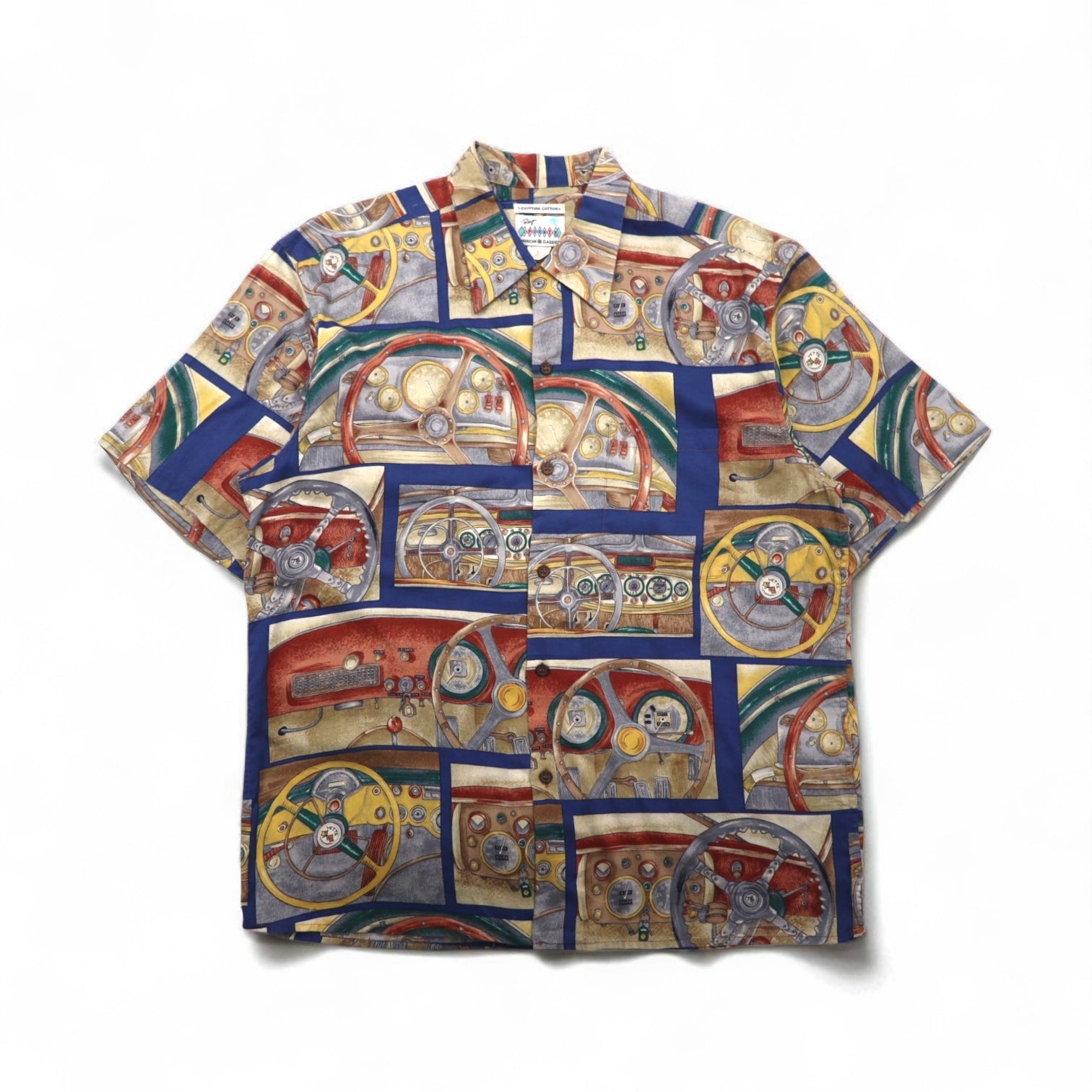 Rayn SPOONER anni '80 Made in Hawaii etichetta Diamond Head AMERICAN CLASSICS camicia hawaiana L Blu navy EGYPTIAN COTTON
