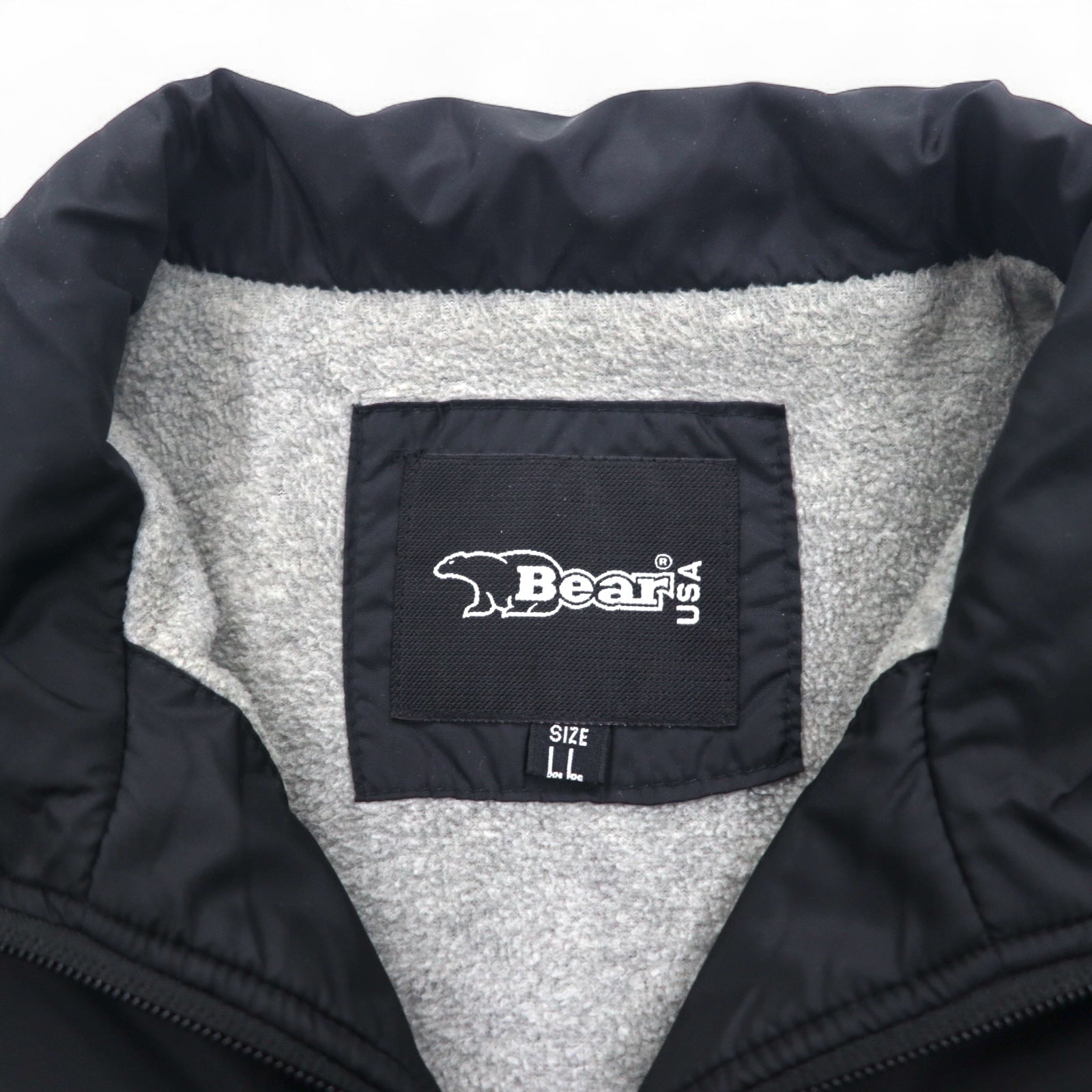 Bear USA anni '90 giacca a collo alto in nylon tuta sportiva XL nera con logo a nastro e striscia laterale