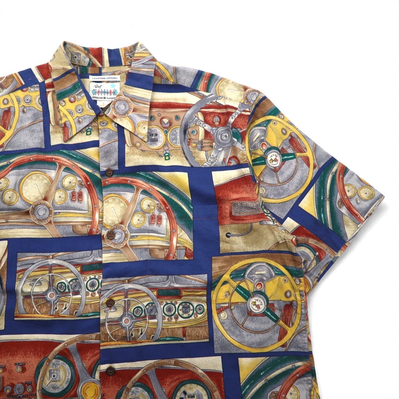 Rayn SPOONER anni '80 Made in Hawaii etichetta Diamond Head AMERICAN CLASSICS camicia hawaiana L Blu navy EGYPTIAN COTTON