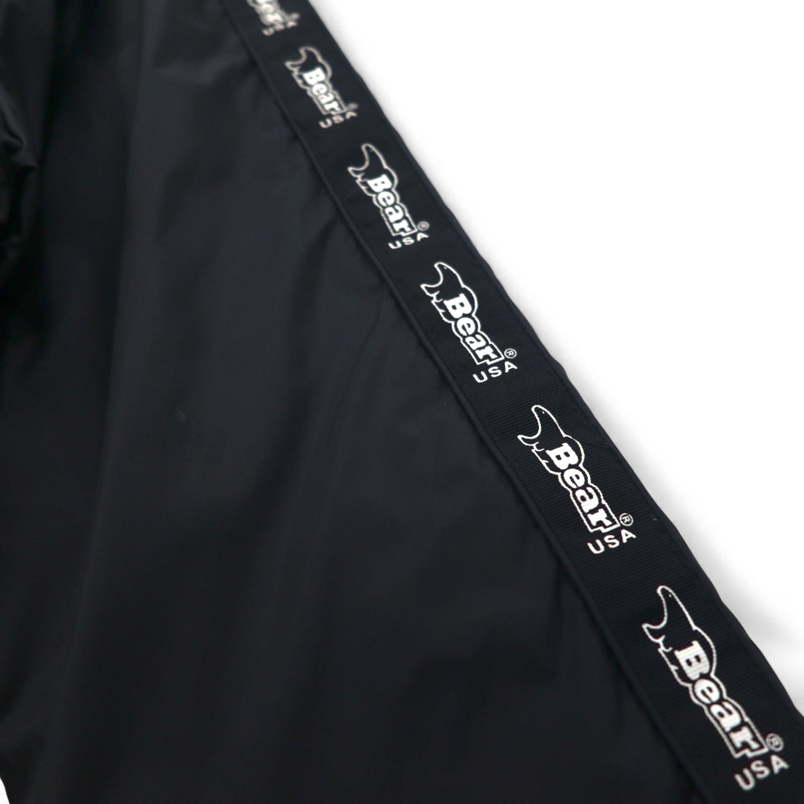 Bear USA anni '90 giacca a collo alto in nylon tuta sportiva XL nera con logo a nastro e striscia laterale