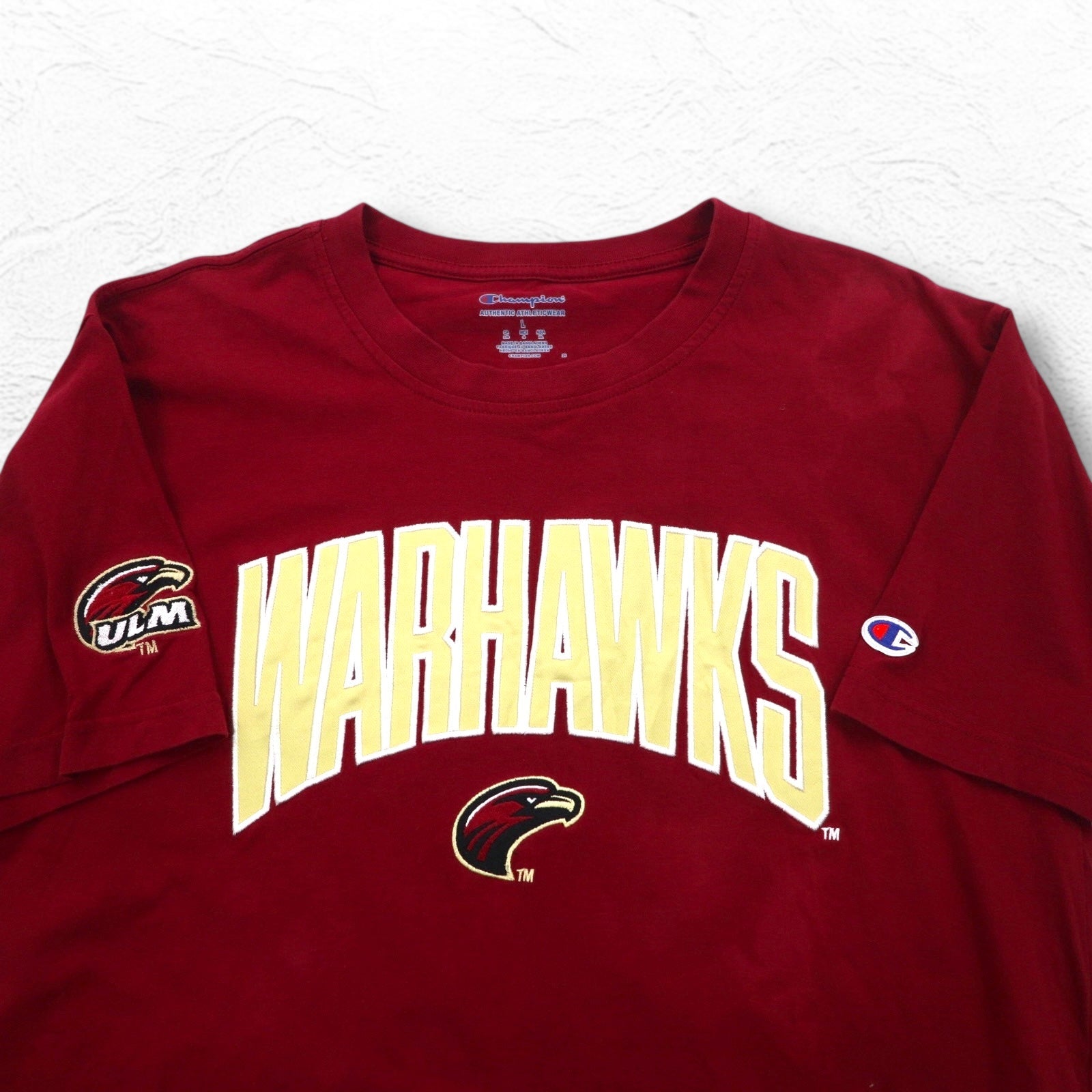 T-shirt Champion college ricamata XL bordeaux cotone WARHAWKS logo ad arco