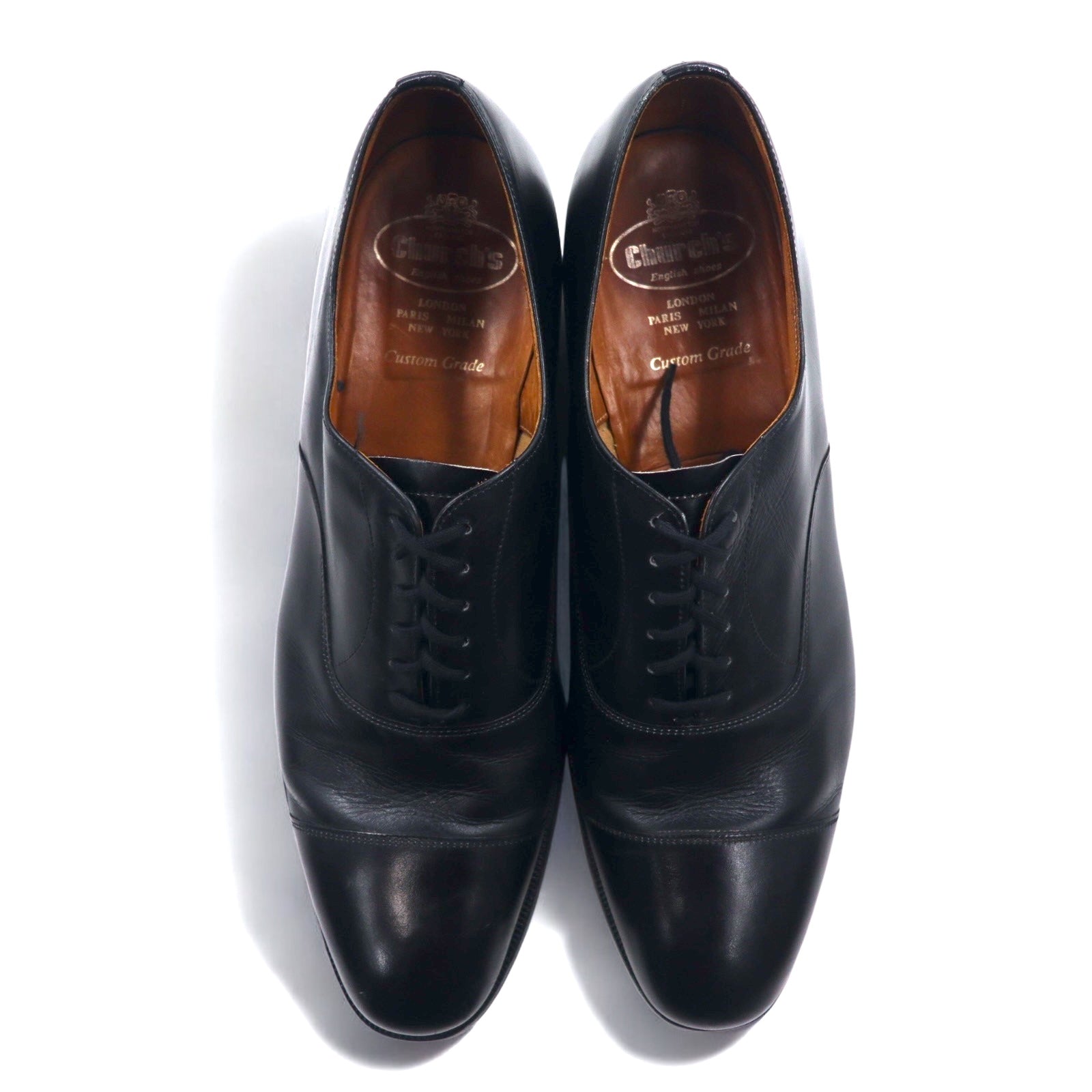 Church's CONSUL scarpe eleganti con cap-toe 73 Last, made in Inghilterra, 29-29.5cm, pelle di vitello nera, Custom Grade