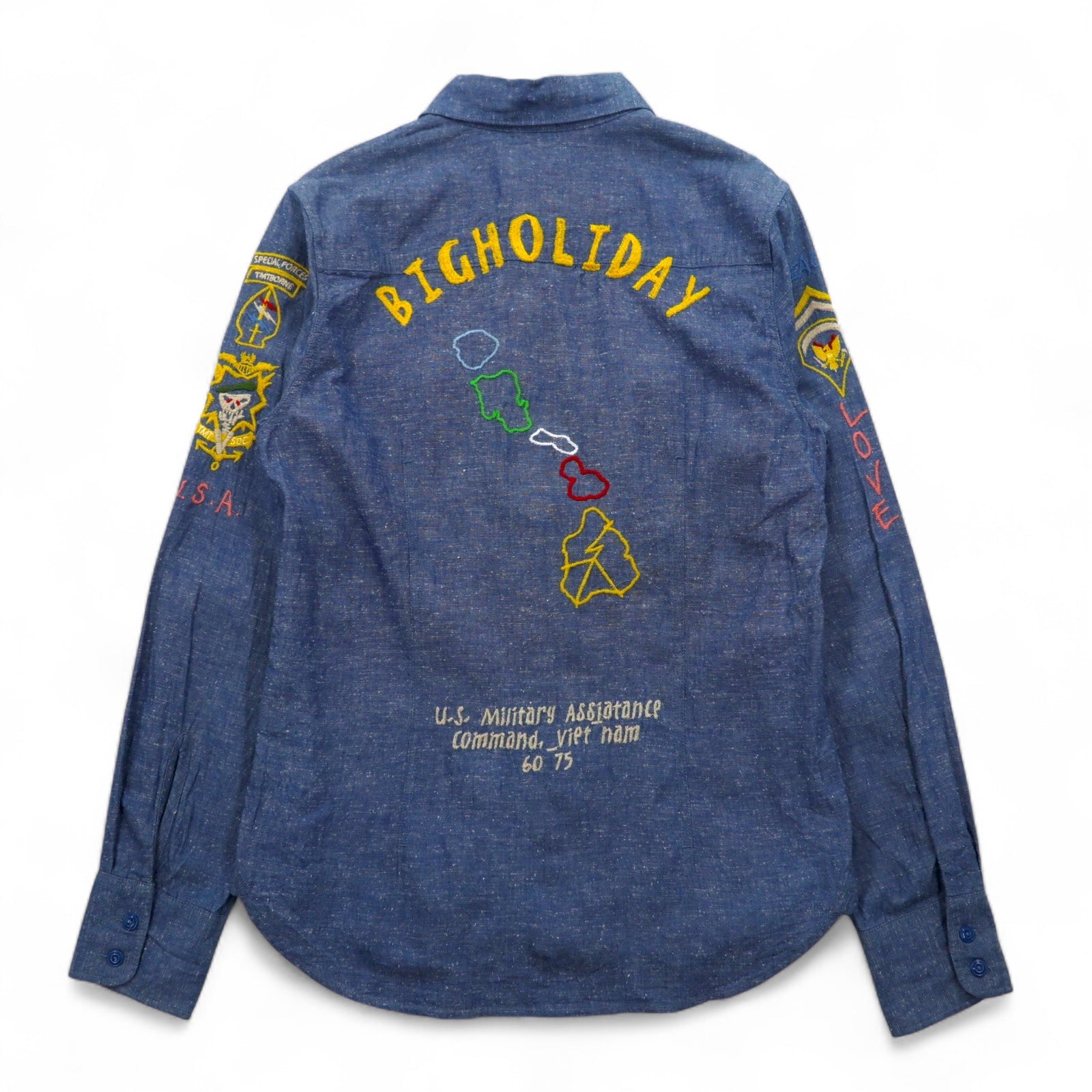 TMT スーベニア 刺繍 シャンブレーシャツ M インディゴ ブルー BIG HOLIDAY 日本製