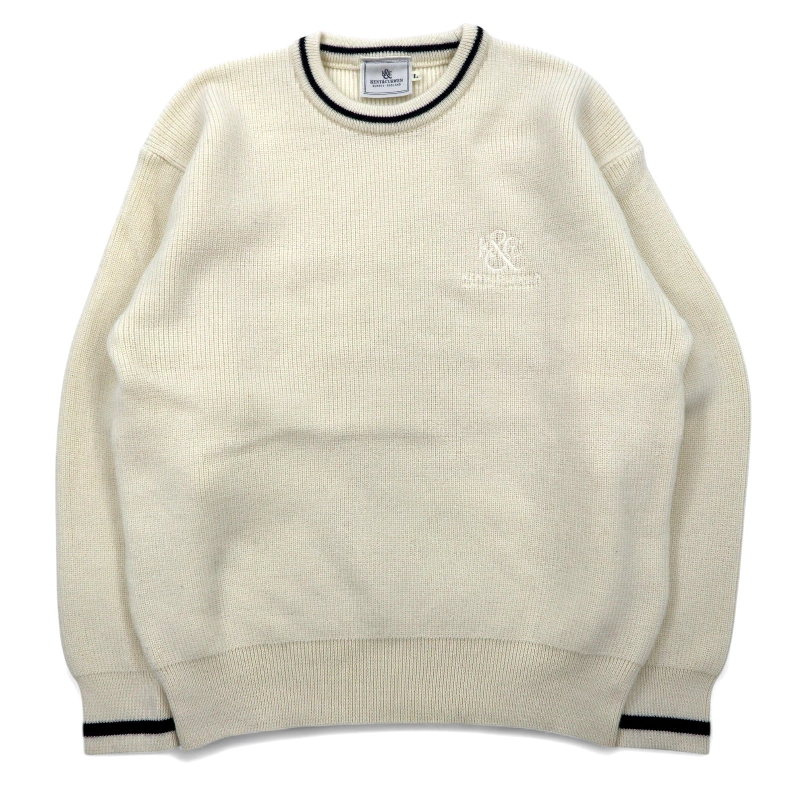 KENT & CURWEN Maglione a trecce L bianco lana logo ricamato made in Japan