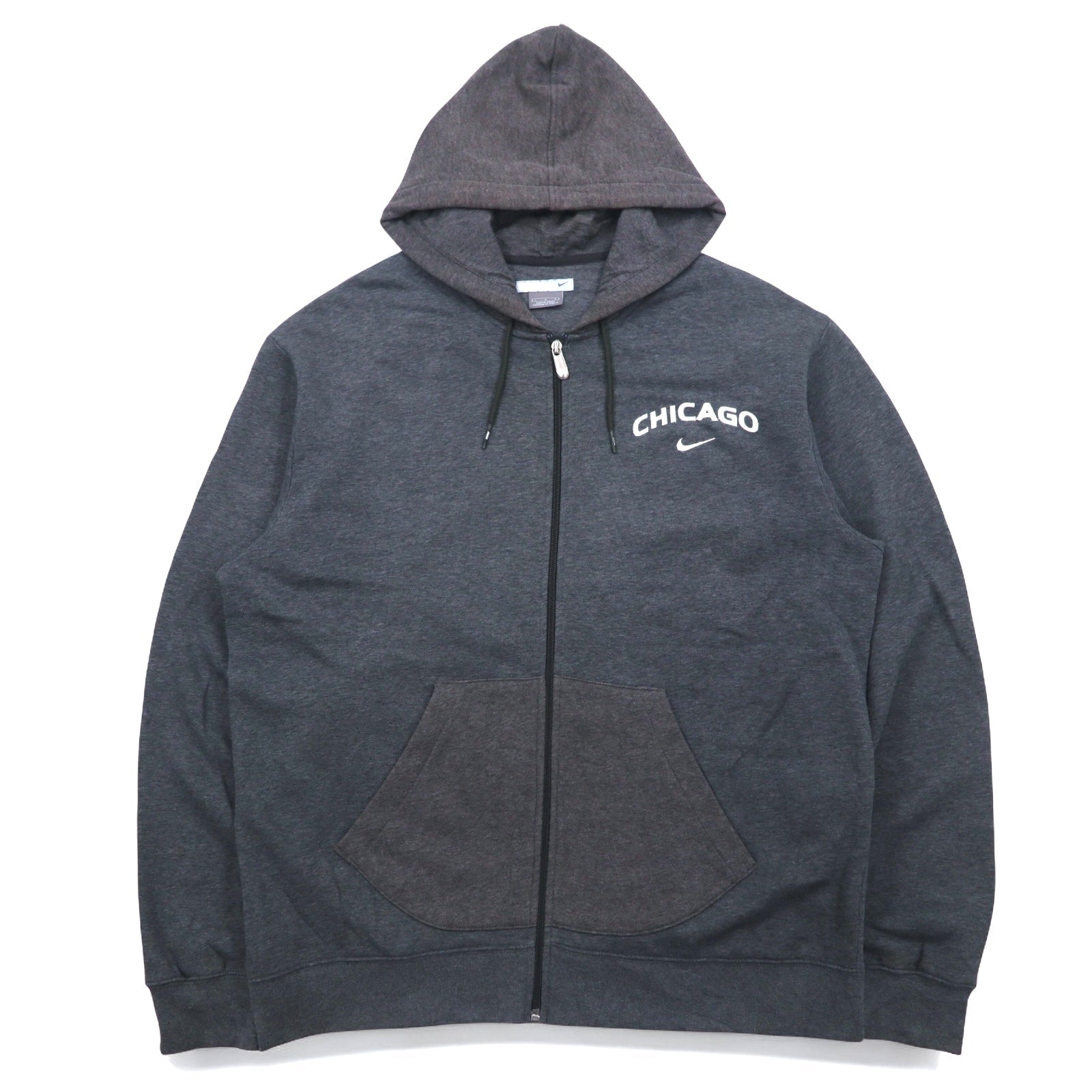 NIKE Full zip hoodie anni 2000 L grigio cotone CHICAGO logo Swoosh ricamato Made in Turchia