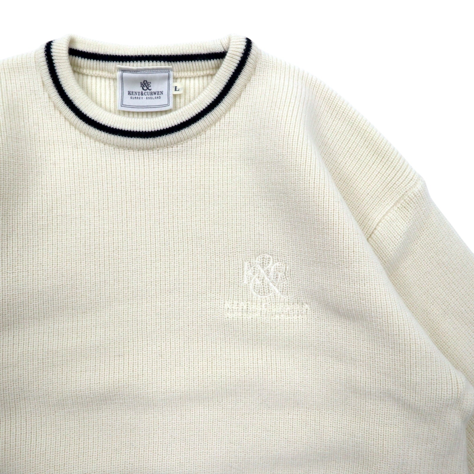 KENT & CURWEN Maglione a trecce L bianco lana logo ricamato made in Japan