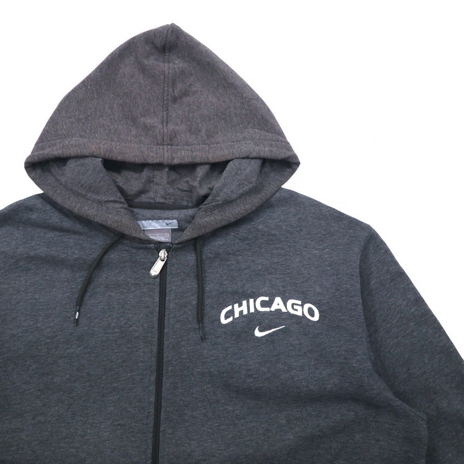 NIKE Full zip hoodie anni 2000 L grigio cotone CHICAGO logo Swoosh ricamato Made in Turchia