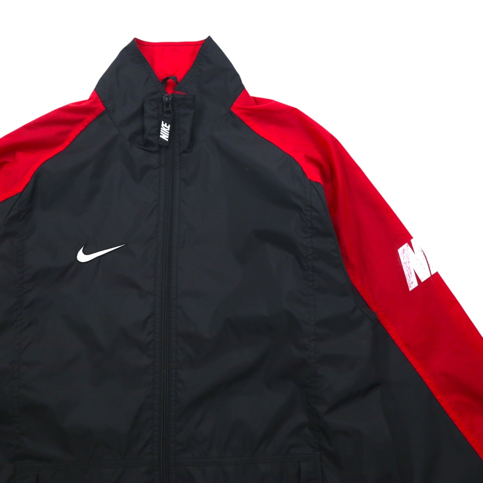 NIKE anni '90, etichetta argento, giacca in nylon, tuta, taglia S, nero, rosso, fishtail, coulisse.