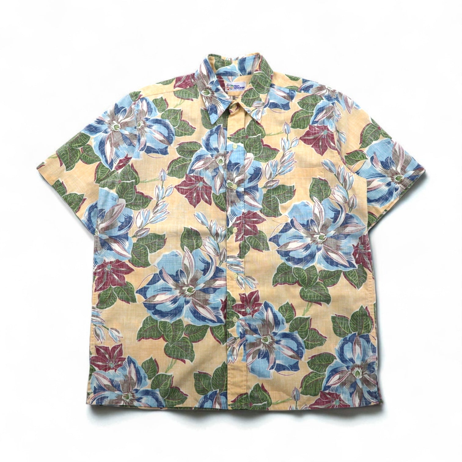 rayn spooner anni '90 bikini tag camicia hawaiana L blu cotone floreale