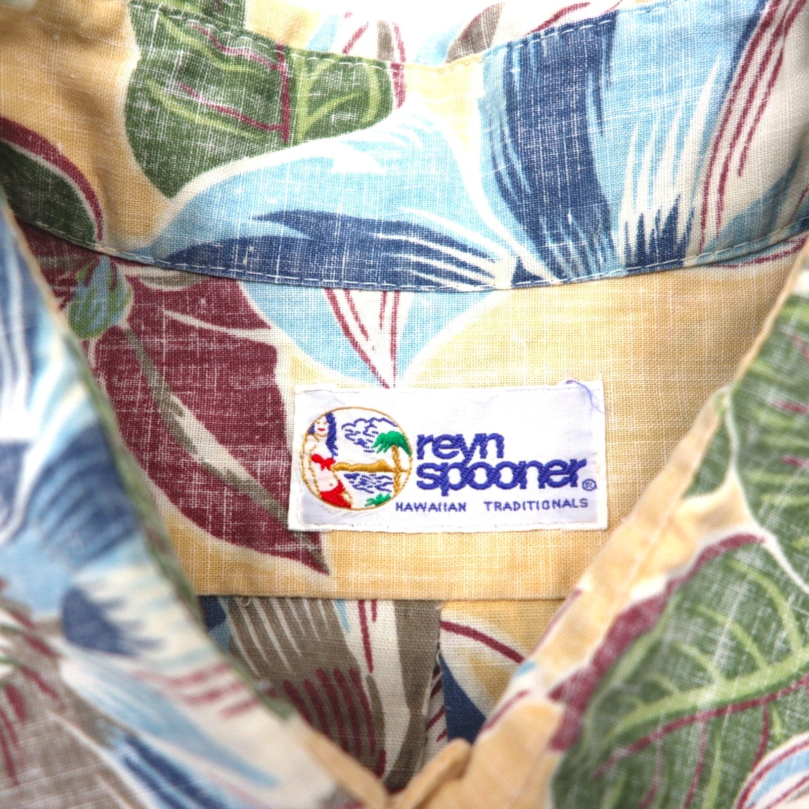 rayn spooner anni '90 bikini tag camicia hawaiana L blu cotone floreale