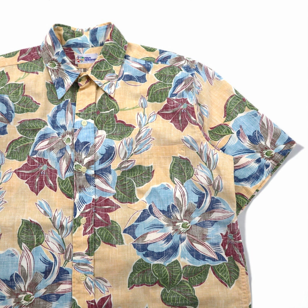 rayn spooner anni '90 bikini tag camicia hawaiana L blu cotone floreale