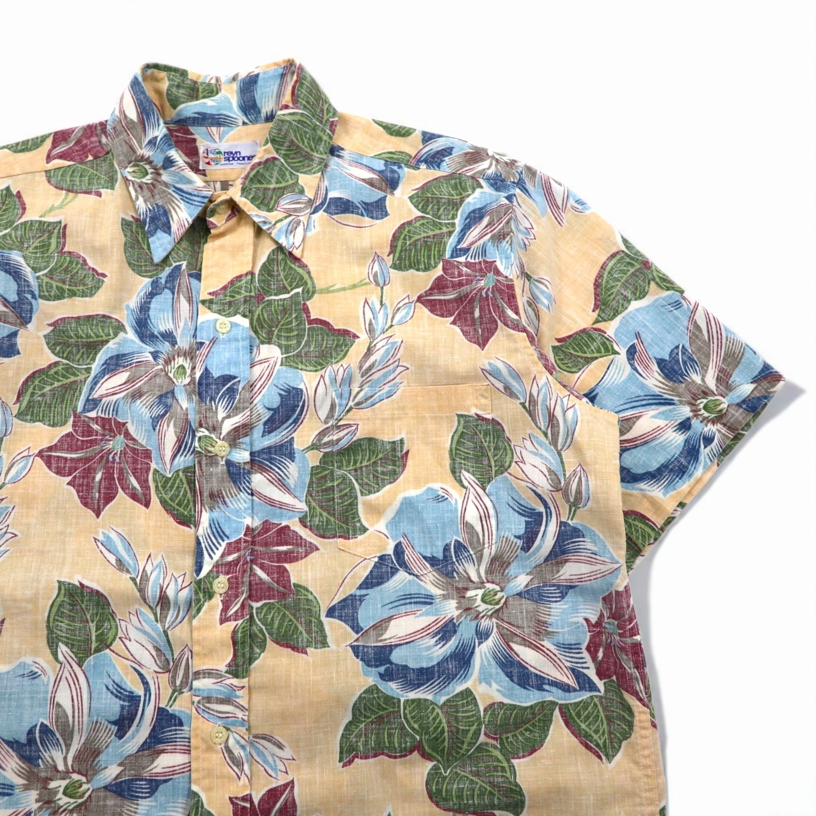 rayn spooner anni '90 bikini tag camicia hawaiana L blu cotone floreale
