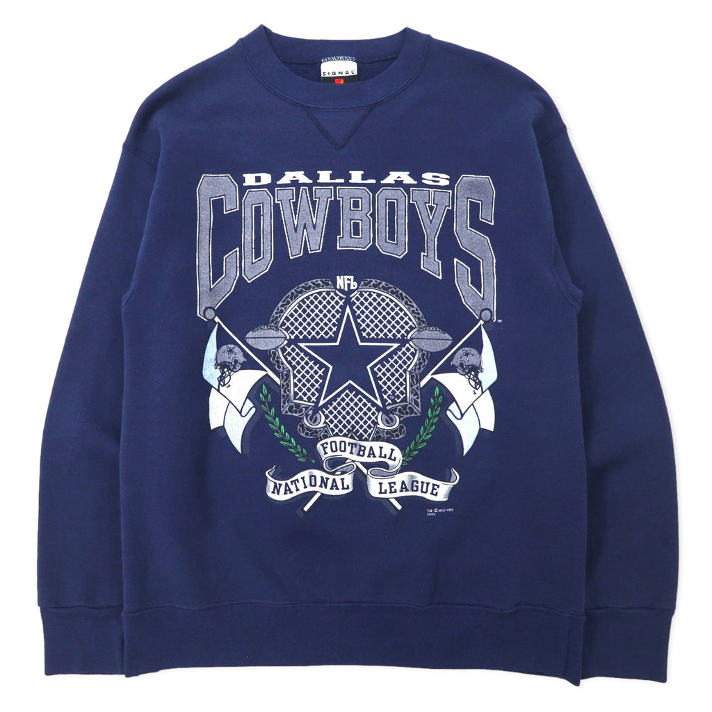SIGNAL SPORTS Made in USA Anni '90 NFL Felpa stampata L Blu Navy Cotone DALLAS COWBOYS 1992