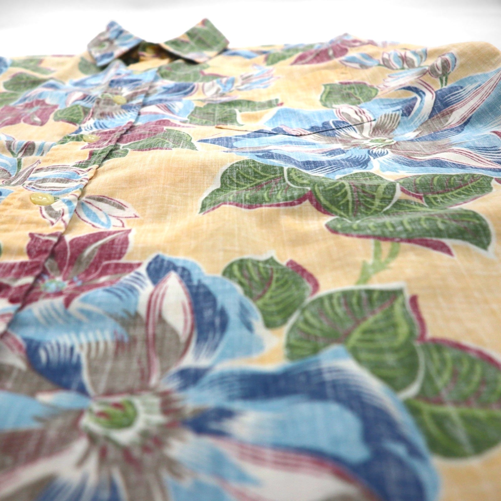 rayn spooner anni '90 bikini tag camicia hawaiana L blu cotone floreale