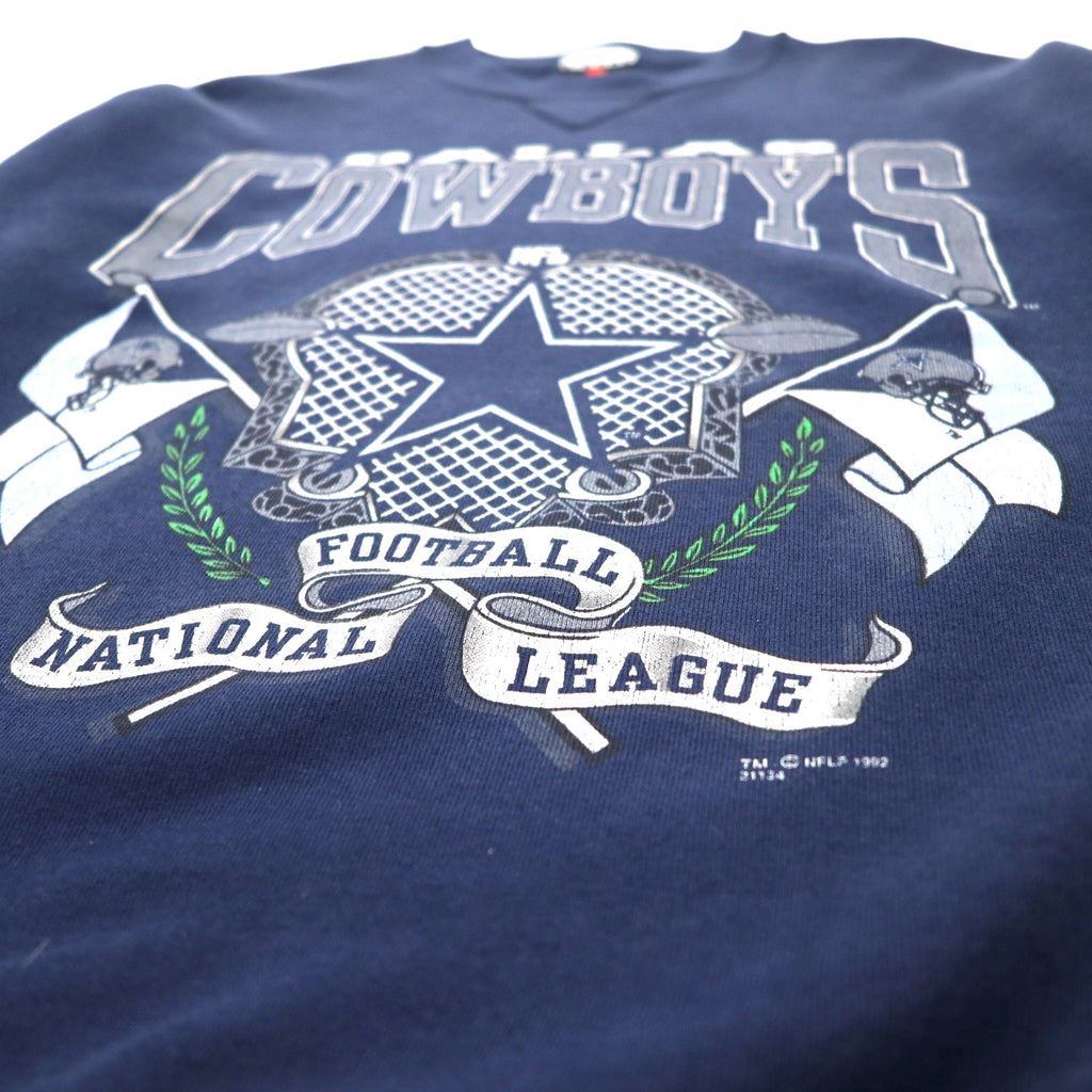 SIGNAL SPORTS Made in USA Anni '90 NFL Felpa stampata L Blu Navy Cotone DALLAS COWBOYS 1992