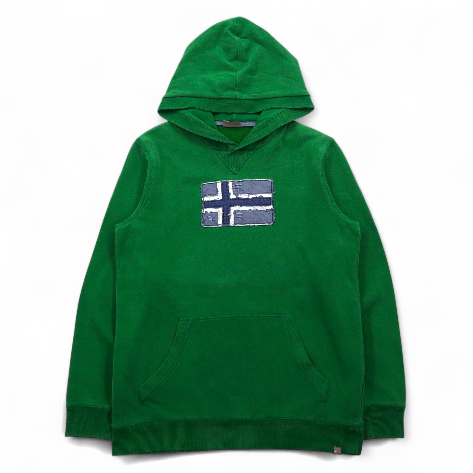 NAPAPIJRI Pullover con cappuccio M verde cotone felpato tasca frontale