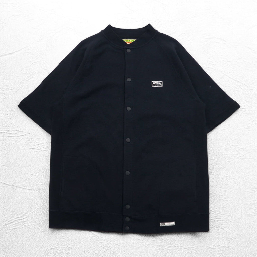 FLIP THE SCRIPT 90年代 半袖 スウェット ジャケット スタジャン 2XL ブラック スナップボタン スラッシュポケット